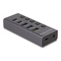 DELOCK USB hub 64248 με διακόπτες, 5x θυρών, 5Gbps, USB/USB-C σύνδεση, γκρι USB Hubs - Card Readers