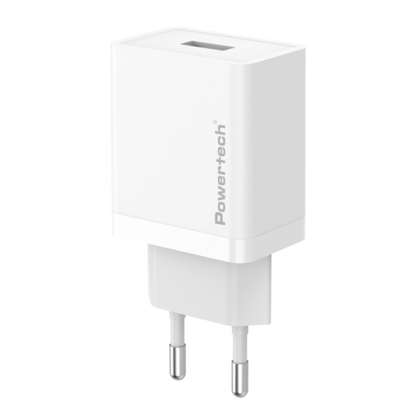 POWERTECH φορτιστής τοίχου PT-1320, USB, 12W, λευκός Φορτιστές Κινητών