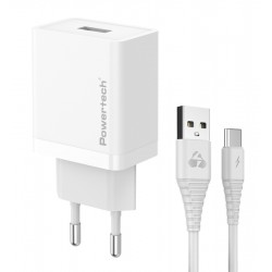 POWERTECH φορτιστής τοίχου PT-1322 με καλώδιο USB-C, USB, 12W, λευκός Φορτιστές Κινητών