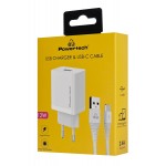 POWERTECH φορτιστής τοίχου PT-1322 με καλώδιο USB-C, USB, 12W, λευκός Φορτιστές Κινητών