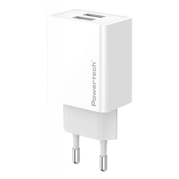 POWERTECH φορτιστής τοίχου PT-1321, 2x USB, 12W, λευκός Φορτιστές Κινητών