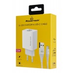 POWERTECH φορτιστής τοίχου PT-1324 με καλώδιο USB-C, 2x USB, 12W, λευκός Φορτιστές Κινητών