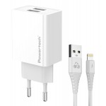 POWERTECH φορτιστής τοίχου PT-1325 με καλώδιο Lightning, 2x USB, 12W, λευκός Φορτιστές Κινητών
