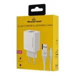 POWERTECH φορτιστής τοίχου PT-1325 με καλώδιο Lightning, 2x USB, 12W, λευκός Φορτιστές Κινητών