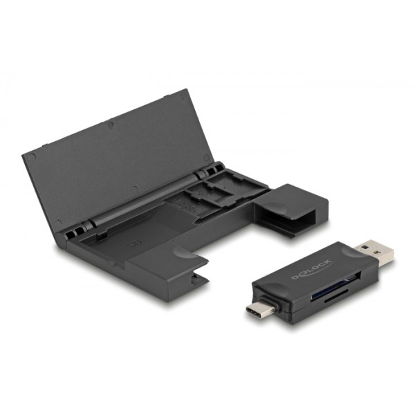 DELOCK card reader 91014 για SD & micro SD, με θήκη, USB/USB-C, 5Gbps, μαύρο USB Hubs - Card Readers
