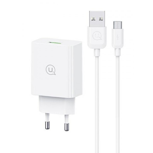 USAMS φορτιστής τοίχου SCXLTZ01 με καλώδιο micro USB, USB, 18W, λευκός Φορτιστές Κινητών