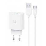 USAMS φορτιστής τοίχου SCXLTZ02 με καλώδιο USB-C, USB, 18W, λευκός Φορτιστές Κινητών