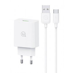 USAMS φορτιστής τοίχου SCXLTZ02 με καλώδιο USB-C, USB, 18W, λευκός Φορτιστές Κινητών
