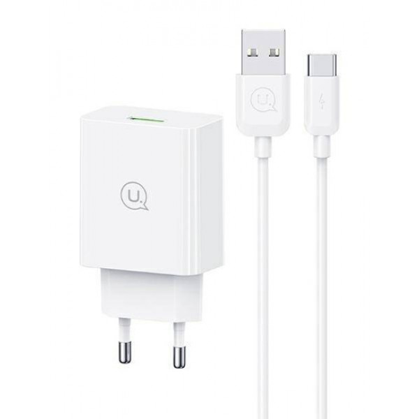 USAMS φορτιστής τοίχου SCXLTZ02 με καλώδιο USB-C, USB, 18W, λευκός Φορτιστές Κινητών