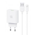 USAMS φορτιστής τοίχου SCXLTZ03 με καλώδιο Lightning, USB, 18W, λευκός Φορτιστές Κινητών