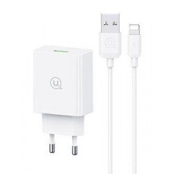 USAMS φορτιστής τοίχου SCXLTZ03 με καλώδιο Lightning, USB, 18W, λευκός Φορτιστές Κινητών