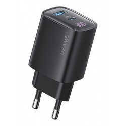 USAMS φορτιστής τοίχου US-CC229, USB & USB-C, 30W, GaN, μαύρος Φορτιστές Κινητών