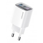 USAMS φορτιστής τοίχου US-CC229, USB & USB-C, 30W, GaN, λευκός Φορτιστές Κινητών