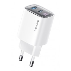 USAMS φορτιστής τοίχου US-CC229, USB & USB-C, 30W, GaN, λευκός Φορτιστές Κινητών