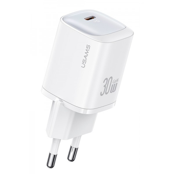 USAMS φορτιστής τοίχου US-CC251, USB-C, 30W, GaN, λευκός Φορτιστές Κινητών
