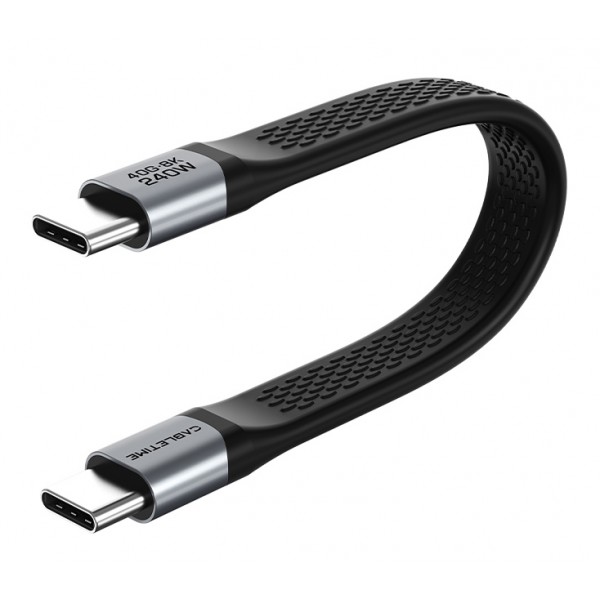 CABLETIME καλώδιο USB-C CT-FU4-AG, flat, 240W, 40Gbps, 8K/60Hz, USB4, 0.15m, μαύρο USB-C (Type-C)