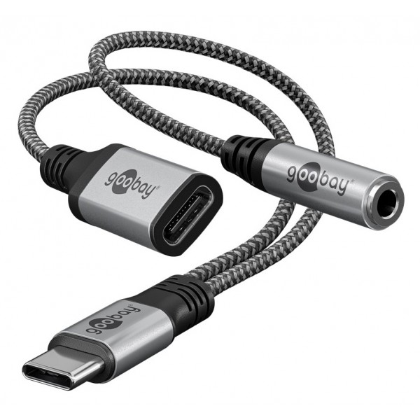 GOOBAY αντάπτορας USB-C σε 3.5mm & USB-C 74524, 60W, 480Mbps, γκρι USB-C (Type-C)