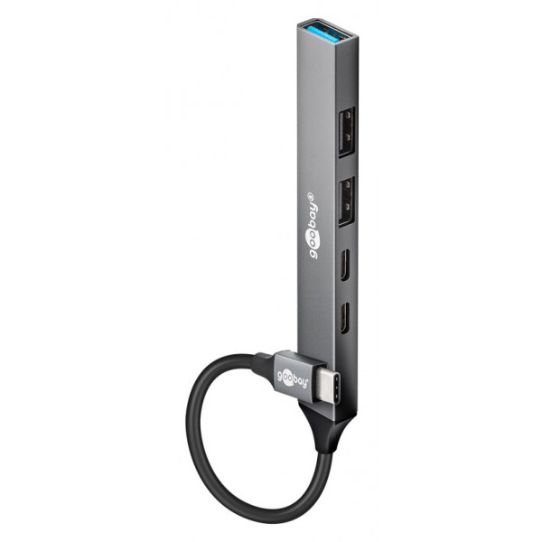GOOBAY USB hub 74460, 5x θυρών, USB 3.2, 5Gbps, 100W, USB-C σύνδεση, γκρι USB Hubs - Card Readers