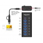 DELOCK USB hub 64326 με διακόπτες, 7x θυρών, 10Gbps, USB/USB-C σύνδεση, μαύρο USB Hubs - Card Readers