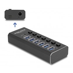 DELOCK USB hub 64326 με διακόπτες, 7x θυρών, 10Gbps, USB/USB-C σύνδεση, μαύρο USB Hubs - Card Readers