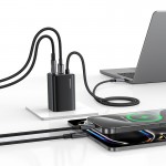 USAMS φορτιστής τοίχου CC266 με καλώδιο, USB & USB-C, 65W, GaN, μαύρος Φορτιστές Κινητών