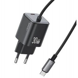 USAMS φορτιστής τοίχου CC264 με καλώδιο, USB-C, 30W, GaN, μαύρος Φορτιστές Κινητών