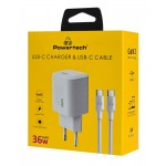 POWERTECH φορτιστής τοίχου PT-1350 με καλώδιο, USB-C, 36W, GaN, λευκός Φορτιστές Κινητών