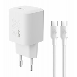 POWERTECH φορτιστής τοίχου PT-1350 με καλώδιο, USB-C, 36W, GaN, λευκός Φορτιστές Κινητών