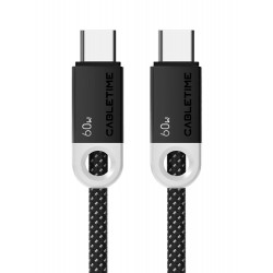 CABLETIME καλώδιο USB-C CT-CM60-PBW, 60W PD, 480Mbps, 0.25m, μαύρο USB-C (Type-C)