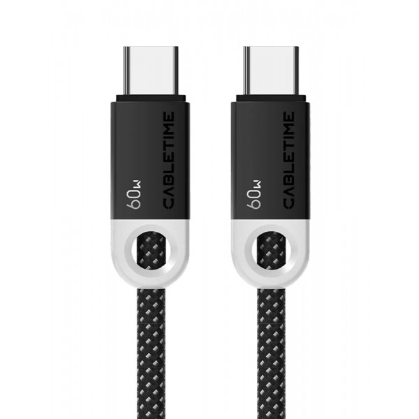 CABLETIME καλώδιο USB-C CT-CM60-PBW, 60W PD, 480Mbps, 1m, μαύρο USB-C (Type-C)