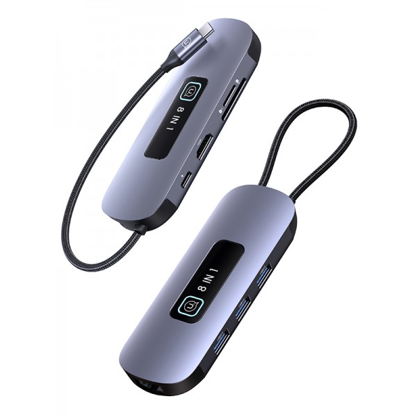 USAMS docking station US-SJ643, 8 θυρών, USB-C, 4K, 100W PD, LAN, γκρι Docking Station