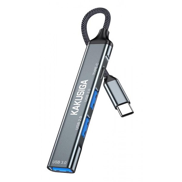 KAKUSIGA USB hub KSC-1417, 4x θυρών, USB 3.0, 5Gbps, USB-C σύνδεση, γκρι USB Hubs - Card Readers