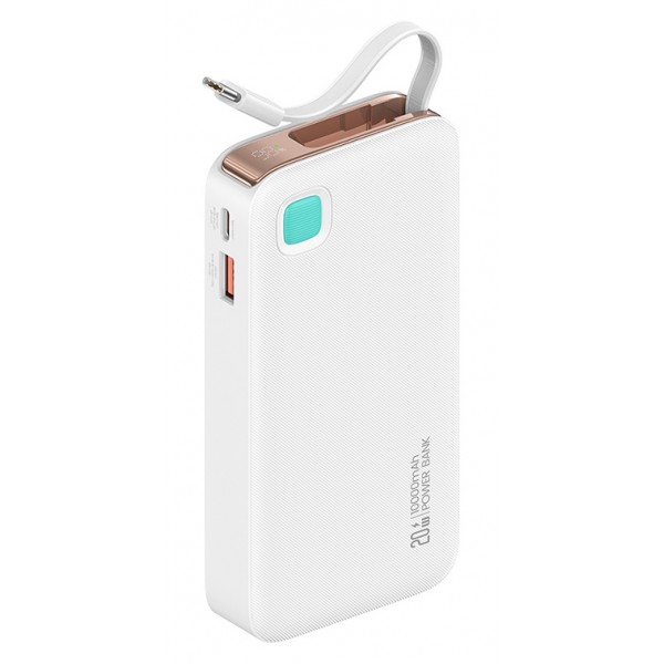 USAMS power bank CD224 με καλώδιο USB-C, 2x θύρες εξόδου, 10000mAh, 20W, λευκό Power Bank