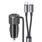 USAMS φορτιστής αυτοκινήτου CC287 με 2 σε 1 καλώδιο, USB/USB-C θύρες, 66W, μαύρος Φορτιστές Κινητών
