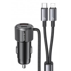 USAMS φορτιστής αυτοκινήτου CC287 με 2 σε 1 καλώδιο, USB/USB-C θύρες, 66W, μαύρος Φορτιστές Κινητών