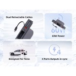 USAMS φορτιστής αυτοκινήτου US-SJ649 για Tesla(3/Y), με 2x καλώδια, USB/USB-C θύρες, 60W, γκρι Φορτιστές Κινητών
