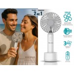 BRUNO φορητός ανεμιστήρας χειρός BRN-0229, επαναφορτιζόμενος, με βάση & λουράκι μεταφοράς, λευκός/γκρι Ανεμιστήρες