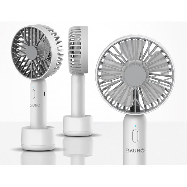 BRUNO φορητός ανεμιστήρας χειρός BRN-0229, επαναφορτιζόμενος, με βάση & λουράκι μεταφοράς, λευκός/γκρι Ανεμιστήρες