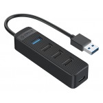 ORICO USB hub TWU32-4A, 4x θυρών, USB 3.0, 5Gbps, USB σύνδεση, έξτρα τροφοδοσία, μαύρο USB Hubs - Card Readers