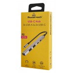 POWERTECH USB hub PT-1414, 5x θυρών, USB 3.2, 5Gbps, 100W, USB-C σύνδεση, γκρι USB Hubs - Card Readers