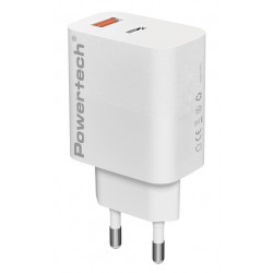POWERTECH φορτιστής τοίχου PT-1433, USB/USB-C, 30W, GaN, λευκός Φορτιστές Κινητών