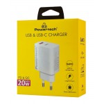 POWERTECH φορτιστής τοίχου PT-1437, USB/USB-C, 20W, GaN, λευκός Φορτιστές Κινητών