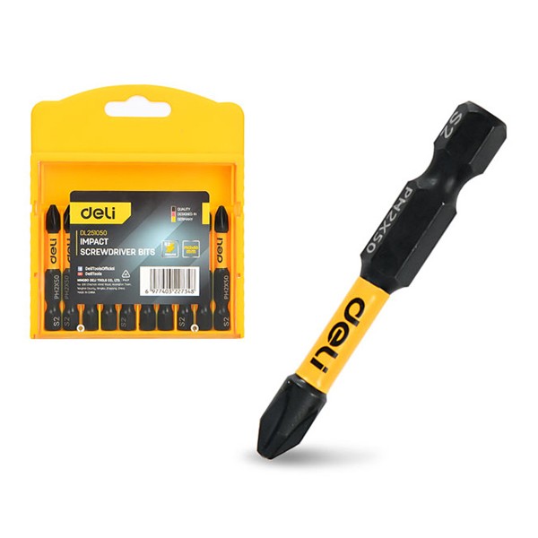 DELI σετ μύτες κατσαβιδιού DL251050 για δραπανοκατσάβιδο, σταυρωτές, PH2x50mm, 10τμχ Κατσαβίδια