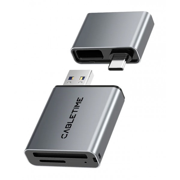 CABLETIME card reader CT-ACCD3-AG για SD & micro SD, USB 3.0, 5Gbps, γκρι USB Hubs - Card Readers
