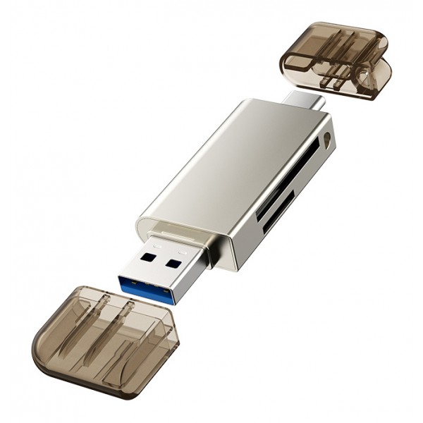 CABLETIME card reader CT-ACMCD2-ZG για SD & micro SD, USB/USB-C σύνδεση, 5Gbps, γκρι USB Hubs - Card Readers