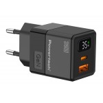 POWERTECH φορτιστής τοίχου PT-1499 με οθόνη, USB/USB-C, 35W, GaN, μαύρος Φορτιστές Κινητών