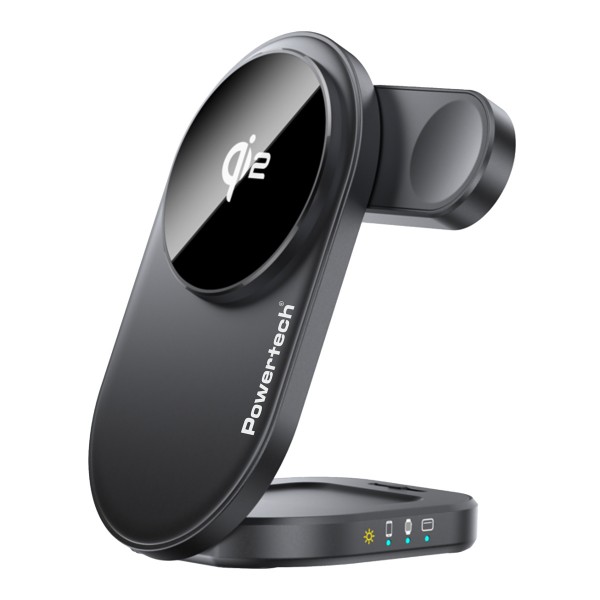 POWERTECH ασύρματος φορτιστής PT-1491, 3 σε 1, Qi2, 15W, μαύρος Φορτιστές Κινητών