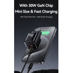 USAMS φορτιστής τοίχου CC263, USB & USB-C, 30W, GaN, μαύρος Φορτιστές Κινητών