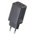 USAMS φορτιστής τοίχου CC265, USB & 2x USB-C, 67W, GaN, μαύρος Φορτιστές Κινητών