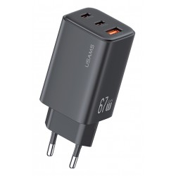 USAMS φορτιστής τοίχου CC265, USB & 2x USB-C, 67W, GaN, μαύρος Φορτιστές Κινητών